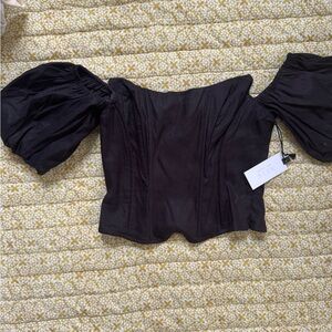 Astr Black Puff Sleeve Bustier Blouse